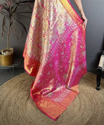 Blue kanjeevaram silk blend woven design saree with unstitched blouse piece 5
