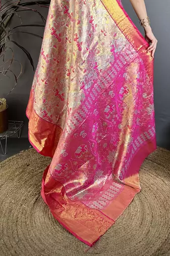 Blue kanjeevaram silk blend woven design saree with unstitched blouse piece