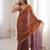 Rust tissue embridered saree with unstitched blouse piece