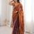 Rust tissue embridered saree with unstitched blouse piece