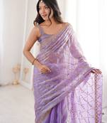Lavender tissue embridered saree with unstitched blouse piece