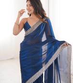 Blue tissue embridered saree with unstitched blouse piece