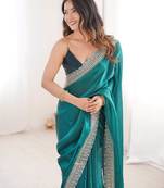 Rama tissue embridered saree with unstitched blouse piece