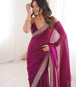 Rani tissue embridered saree with unstitched blouse piece