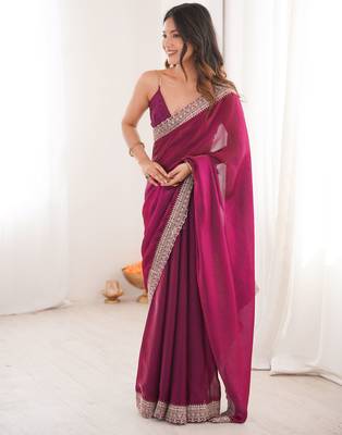 Rani tissue embridered saree with unstitched blouse piece 2
