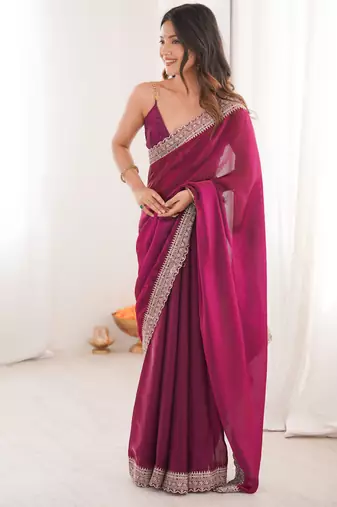 Rani tissue embridered saree with unstitched blouse piece