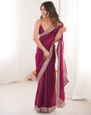 Rani tissue embridered saree with unstitched blouse piece 5