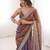 Rust tissue embridered saree with unstitched blouse piece