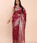 pink banarasi silk blend saree with banatasi silk blend blouse