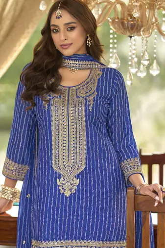 Maroon chinon embroidered designer sharara suit stiched