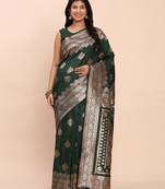 green banarasi silk blend saree with banatasi silk blend blouse