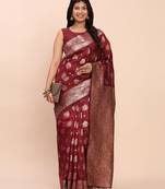 brown banarasi silk blend saree with banatasi silk blend blouse