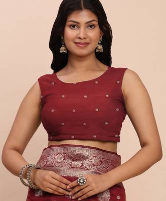 brown banarasi silk blend saree with banatasi silk blend blouse 5