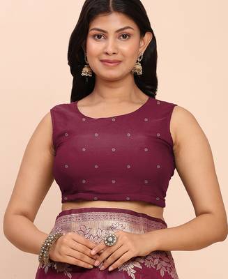 purple banarasi silk blend saree with banatasi silk blend blouse 5