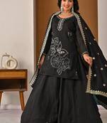 Black vichitra silk party wear embroidery sharara suit set