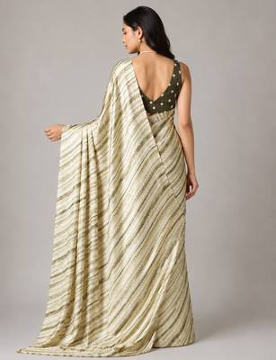 Mehendi color all over traditional modern leheriya prints work japan satin saree with unstitched blouse 3
