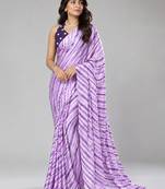 Purple color all over traditional modern leheriya prints work japan satin saree with unstitched blouse