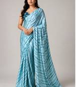 Firozi color all over traditional modern leheriya prints work japan satin saree with unstitched blouse