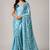 Firozi color all over traditional modern leheriya prints work japan satin saree with unstitched blouse