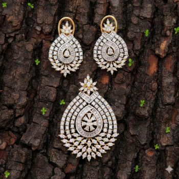 Celestia Luxe American Diamond Teardrop Pendant Set  1