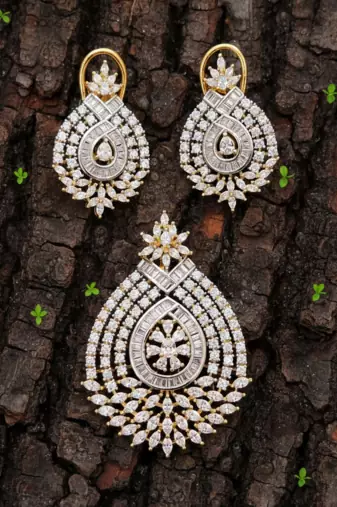 Celestia Luxe American Diamond Teardrop Pendant Set 