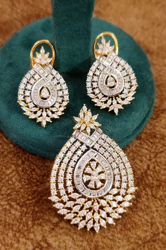 Celestia Luxe American Diamond Teardrop Pendant Set 