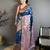 Teal pashmina silk woven kashmiri saree with unstitched blouse piece