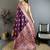 Wine pashmina silk woven kashmiri saree with unstitched blouse piece