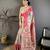Cream & pink pashmina silk woven kashmiri saree with unstitched blouse piece