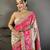 Cream & pink pashmina silk woven kashmiri saree with unstitched blouse piece
