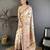 Cream pashmina silk woven kashmiri saree with unstitched blouse piece