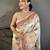 Cream pashmina silk woven kashmiri saree with unstitched blouse piece