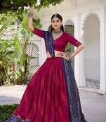 Pink Tasar Silk Bandhej Print Lehenga Choli With Purple Gotta Patti Dupatta