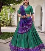 Green Tasar Silk Bandhej Print Lehenga Choli With Purple Gotta Patti Dupatta