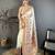 Cream pashmina silk woven kashmiri saree with unstitched blouse piece