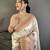 Cream pashmina silk woven kashmiri saree with unstitched blouse piece