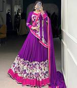 Purple Pure Rayon Floral Printed Lehenga With Original Mirror Work Lehenga Choli Set