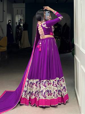 Purple Pure Rayon Floral Printed Lehenga With Original Mirror Work Lehenga Choli Set 2
