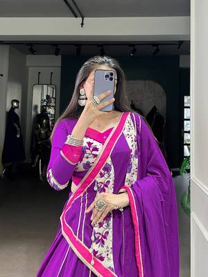 Purple Pure Rayon Floral Printed Lehenga With Original Mirror Work Lehenga Choli Set 5