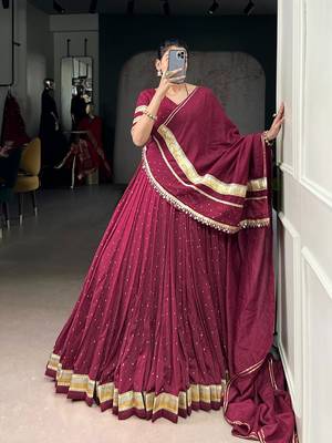 Maroon Chanderi Silk 6 Meter Flair Navratri Lehenga Choli Fully Stitched Ethnic Set 1