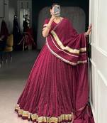 Maroon Chanderi Silk 6 Meter Flair Navratri Lehenga Choli Fully Stitched Ethnic Set
