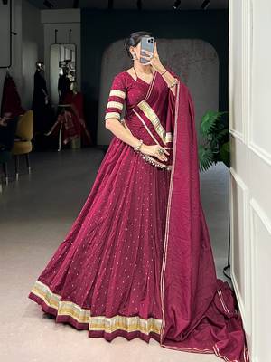 Maroon Chanderi Silk 6 Meter Flair Navratri Lehenga Choli Fully Stitched Ethnic Set 2