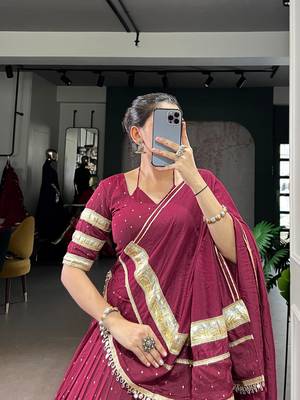 Maroon Chanderi Silk 6 Meter Flair Navratri Lehenga Choli Fully Stitched Ethnic Set 3