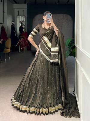 Mehendi Chanderi Silk 6 Meter Flair Navratri Lehenga Choli Fully Stitched Ethnic Set 1