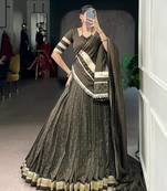 Mehendi Chanderi Silk 6 Meter Flair Navratri Lehenga Choli Fully Stitched Ethnic Set
