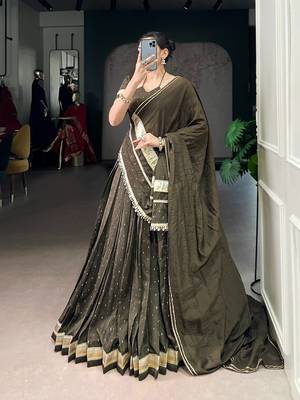 Mehendi Chanderi Silk 6 Meter Flair Navratri Lehenga Choli Fully Stitched Ethnic Set 2