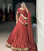 Orange Chanderi Silk 6 Meter Flair Navratri Lehenga Choli Fully Stitched Ethnic Set