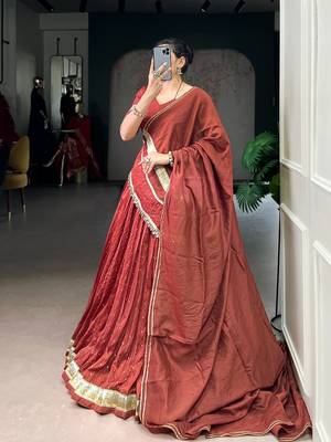 Orange Chanderi Silk 6 Meter Flair Navratri Lehenga Choli Fully Stitched Ethnic Set 2