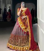 Onionpink Multi-Print Tussar Silk Flared Lehenga Choli Fully Stitched Festive Set