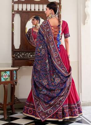 Pink Tasar Silk Gamthi Print Lehenga Choli With Blouse And Dupatta 2